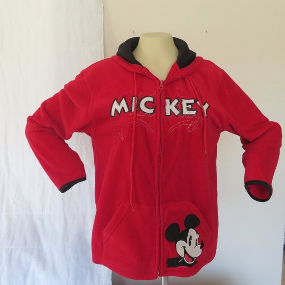 Disney Tops - Mickey Mouse Red Fleece Zip Up Hoodie Sweatshirt